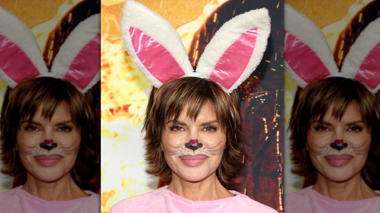 Lisa Rinna, bunny ears, face makeup, pink costume