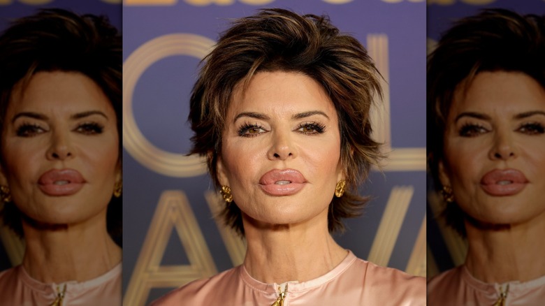 Lisa Rinna pink top, pink lips