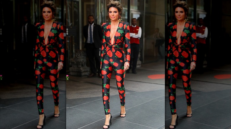 Lisa Rinna in a floral bodysuit in New York