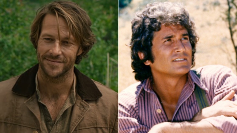 A split image showing Luke Bracey and Michael Landon both playing Charles Ingalls.