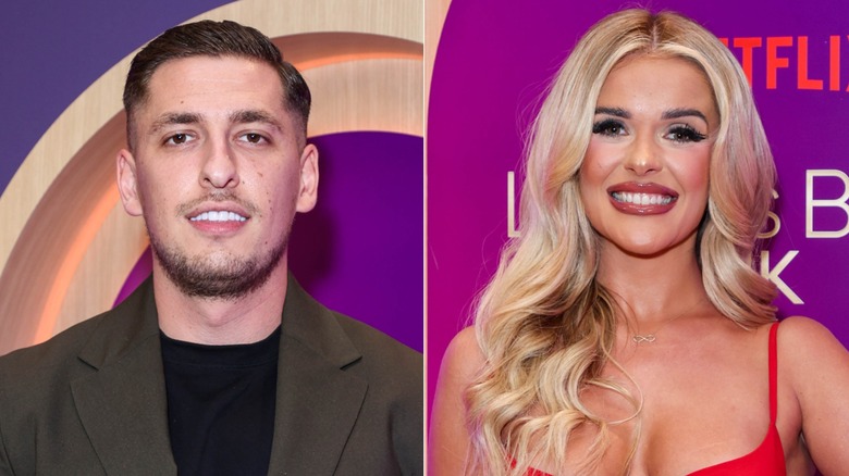 Split image of Jed and Bardha posing at the Love Is Blind: UK screening