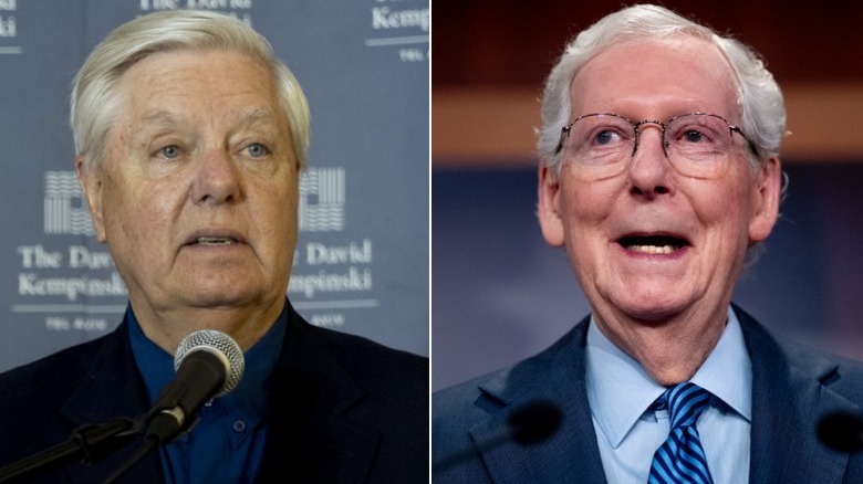 A split image of Lindsey Graham and Mitch McConnell