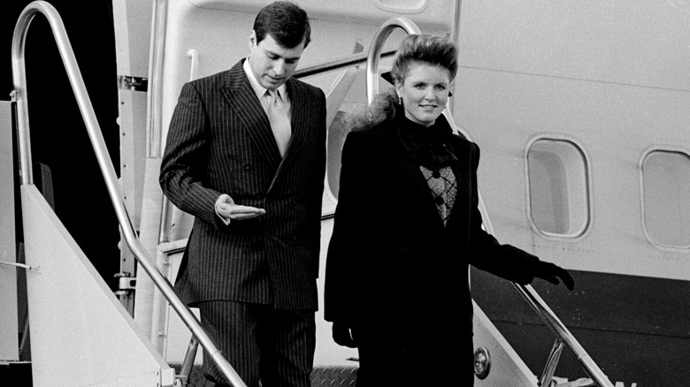Prince Andrew and Sarah Ferguson exiting a plane in Los Angeles
