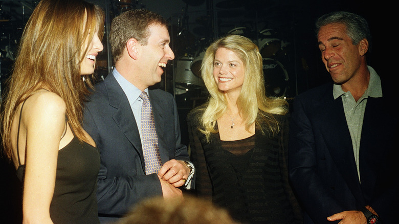 Melania Trump and Prince Andrew laughing with Jeffrey Epstein