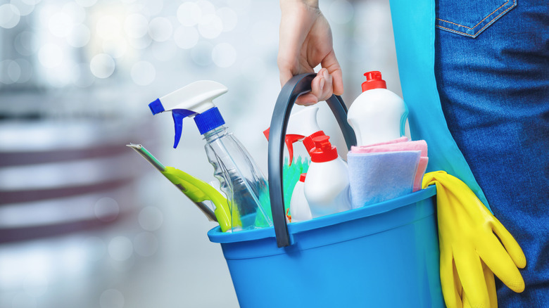 Bucket of cleaning supplies