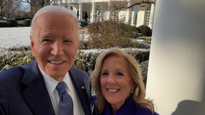 Joe Biden and Jill Biden take a selfie together outside the White House in Washington, DC (2025)