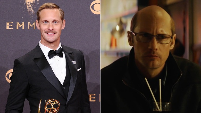 Alexander Skarsgård with half shaved head in "The Hummingbird Project"