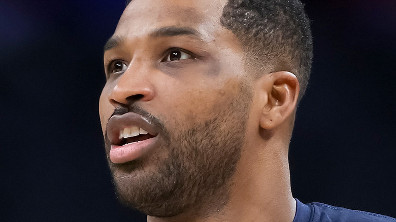 Tristan Thompson on the court during a basketball game. 