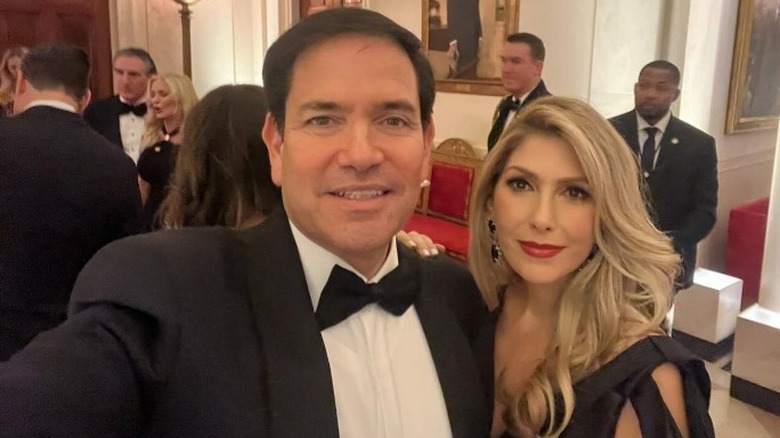Marco Rubio and Jeanette Dousdebes Rubio pose together at the White House in Washington, DV (2025)