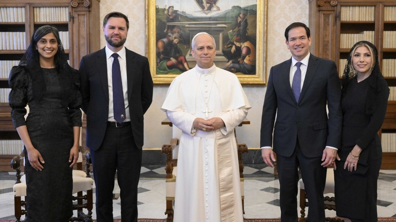 Pope Leo meets JD Vance, Usha Vance, Marco Rubio, and Jeanette Dousdebes Rubio in Vatican City, Vatican (2025)