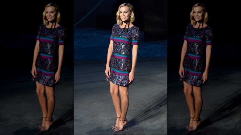 Margot Robbie in sequin-and-stripe dress