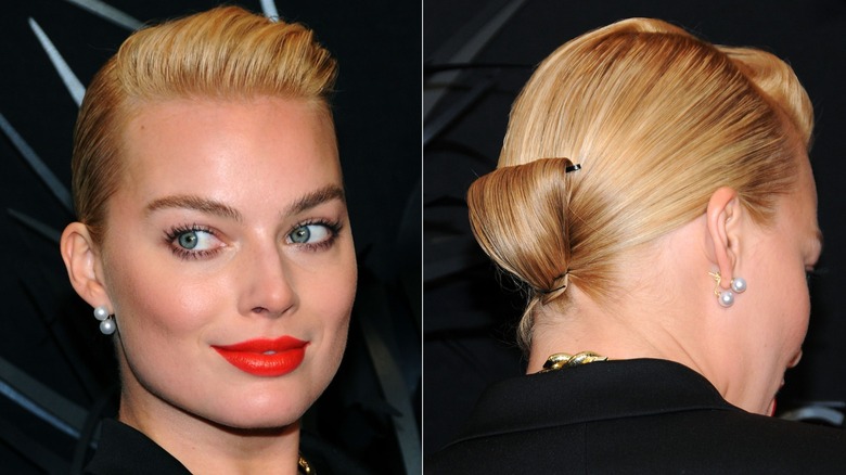 Margot Robbie sleek blonde hairstyle