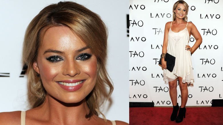 Margot Robbie wearing a white dress