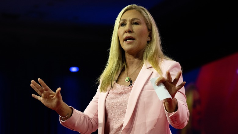 Marjorie Taylor Greene speaking at an event