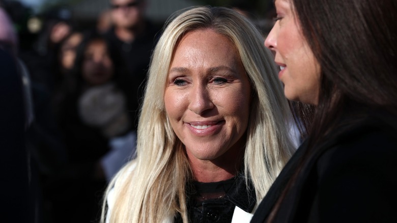 Marjorie Taylor Greene during a news conference outside the US Capitol in Washington, DC (2025)