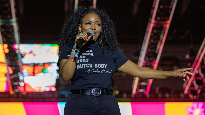 Jasmine Crockett speaking to a crowd