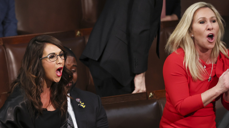 Lauren Boebert and Marjorie Taylor Greene heckling President Joe Biden