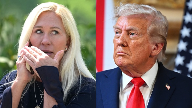 Side-by-side photos of Marjorie Taylor Greene and Donald Trump