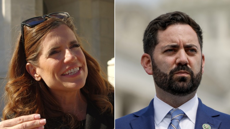 Nancy Mace speaking while gesturing in a black coat
