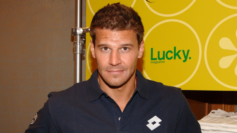 David Boreanaz posing in a black polo shirt.