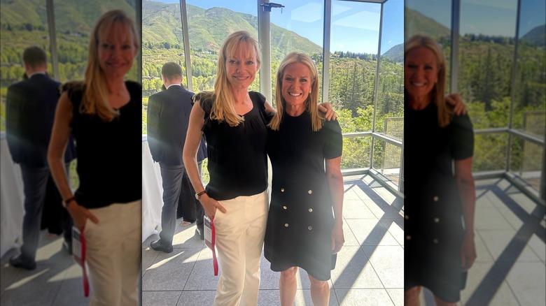 Martha MacCallum smiling in a black dress next to Anja Manuel who's in a black t-shirt and khaki pants.