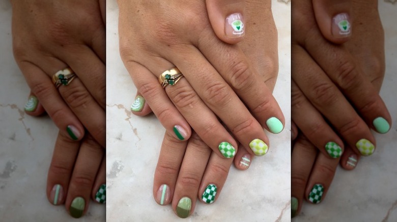 Checkerboard matcha latte nails