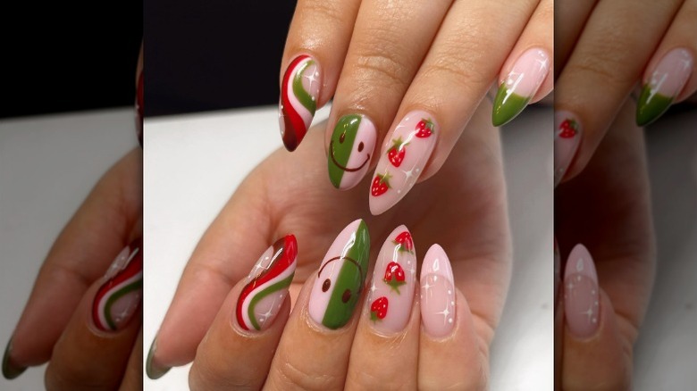 Strawberry matcha latte nails