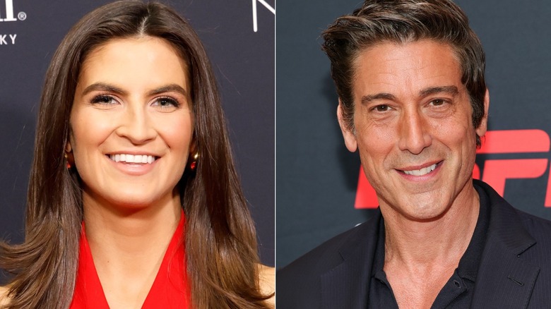 Split image of Kaitlan Collins and David Muir smiling while posing at events