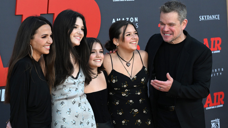 Matt Damon and family arrive for Amazon Studios' World Premiere Of "AIR" held at Regency Village Theatre on March 27, 2023 in Los Angeles, California.