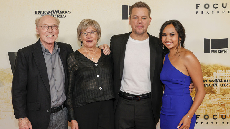 Doug Kline, Nancy Carlsson-Paige, Matt Damon, and Alexia Barroso smiling at the New York Premiere of Stillwater