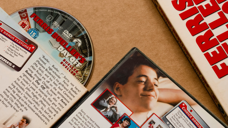 Materials from a DVD copy of 'Ferris Bueller's Day Off' on a table