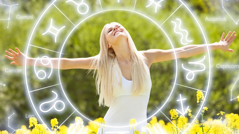 Woman smiling in field