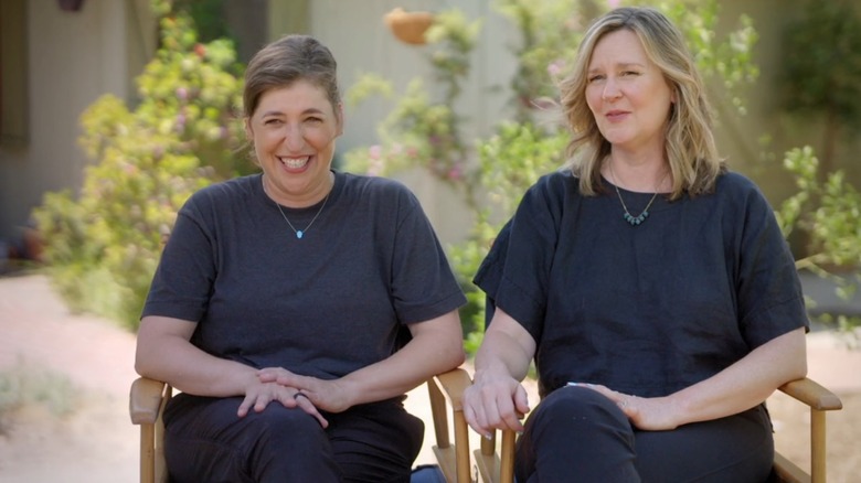 Mayim Bialik and friend Nancy talking on "Celebrity IOU"