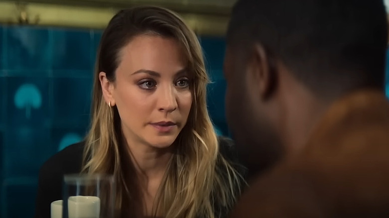 A tearful Kaley Cuoco acting as Emma in the movie Role Play