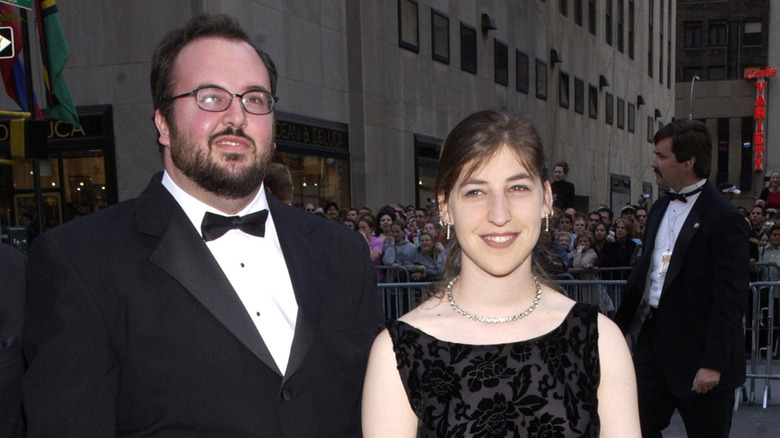 Mayim Bialik and Michael Stone during NBC 75th Anniversary at Rockefeller Plaza in New York City (2002)