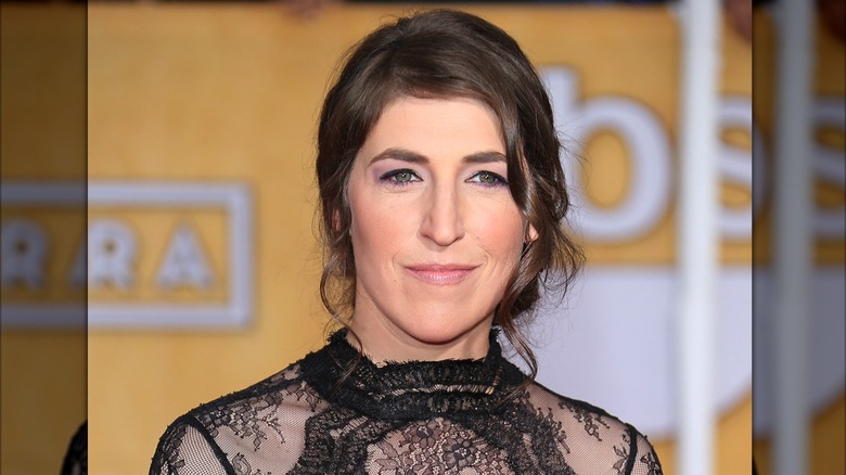 Mayim Bialik smiled in a black lace dress