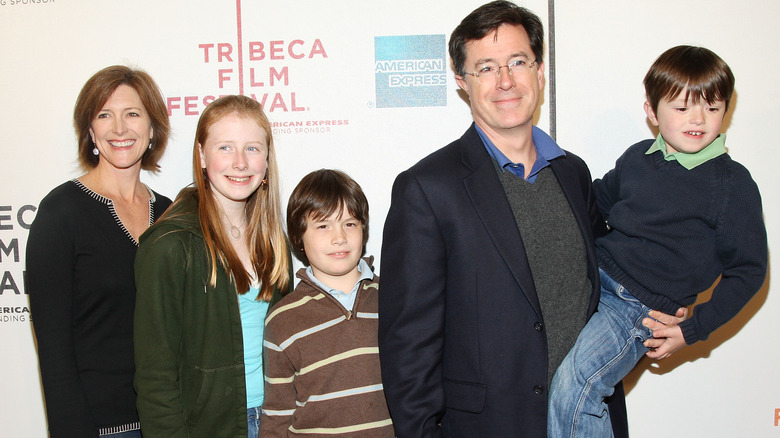 Stephen Colbert, Evelyn McGee-Colbert, Peter Colbert, and John Colbert smiling