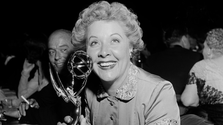 Actress Vivian Vance poses with her award during the Emmy Awards in Los Angeles in February 1954