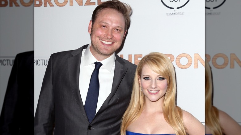 Winston Rauch and Melissa Rauch posing at the premiere of Sony Pictures Classics' "The Bronze" at SilverScreen Theater in West Hollywood, California (2016)