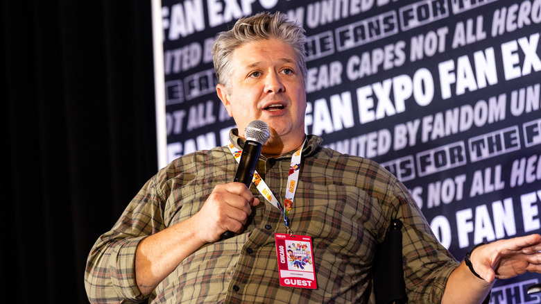Lance Barber speaking at a fan expo in 2026
