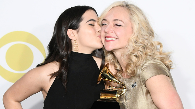 (l-r): Rachel Bay Jones' daughter, Miranda, and Rachel Bay Jones celebrating her Grammy win.