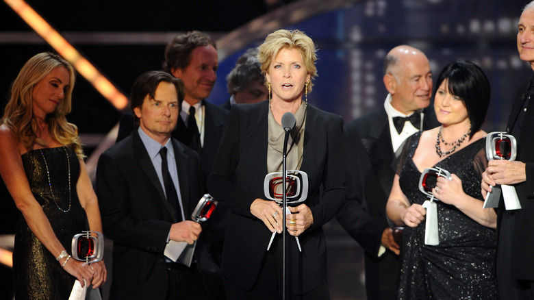 The cast of Family Ties accepting the fan favorite award at the 2011 TV Land Awards.