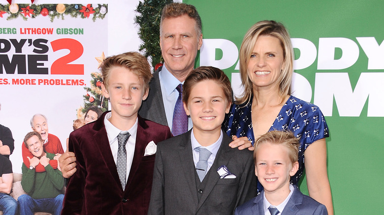 Will Ferrell and Viveca Paulin with sons Magnus, Mattias, and Axel