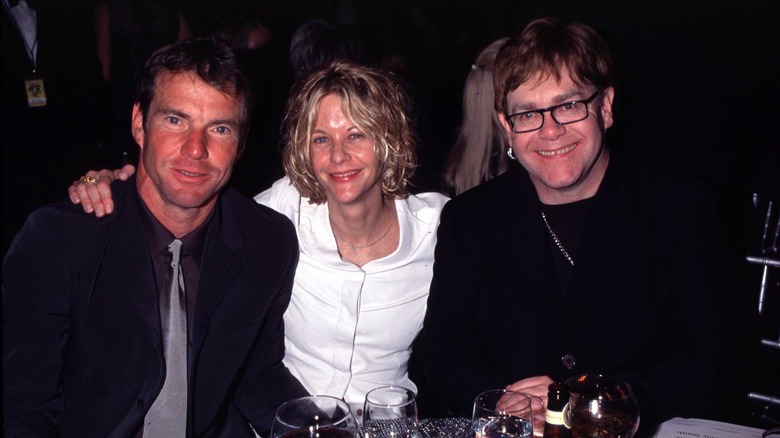 Dennis Quaid, Meg Ryan, & Elton John during Elton John Named the 2000 MusiCares Person of the Year by the GRAMMY Awards at Fox Studios in Century City, California, United States.