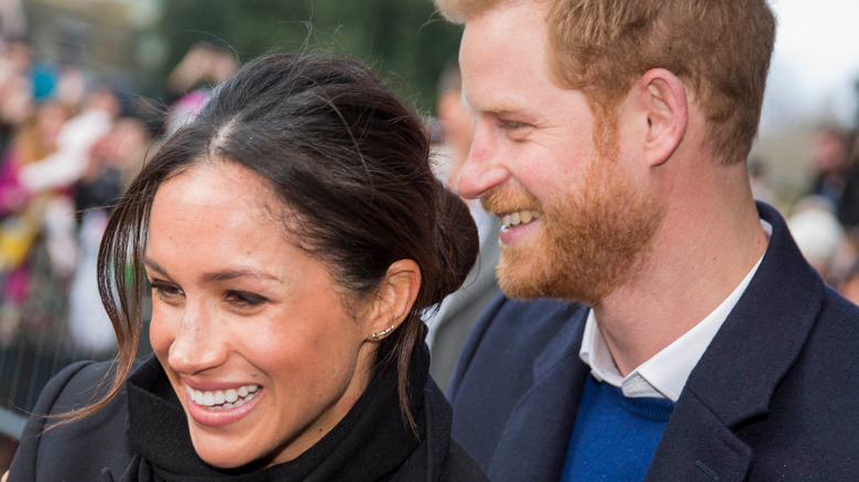 Meghan Markle and Prince Harry greeting fans