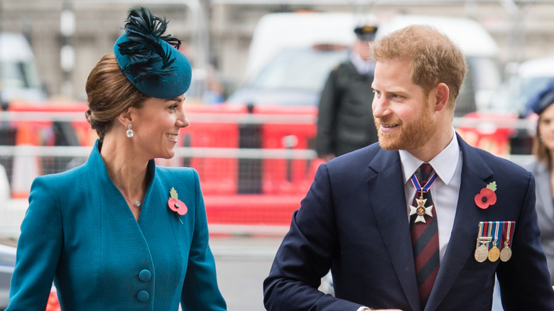 Kate Middleton smiling at Prince Harry
