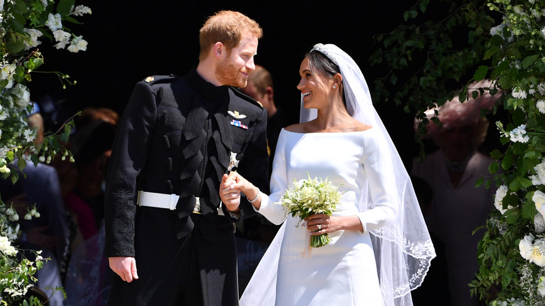 Prince Harry and Meghan Markle outside St. George's Chapel at their wedding