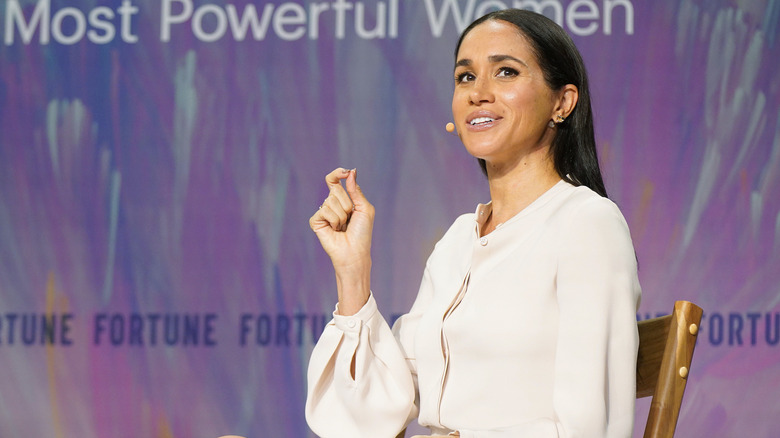 Meghan Markle speaking on stage at the Fortune Most Powerful Women summit