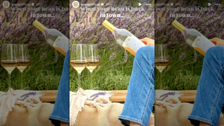 Screenshot of As Ever's Instagram Story, showing person pouring wine into two glasses