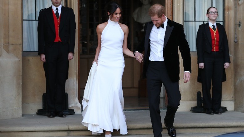 Meghan Markle smiling at Prince Harry